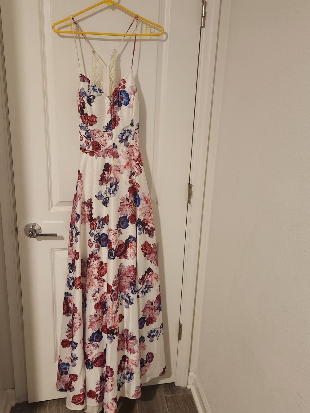 White Floral Maxi Dress with Lace Trim